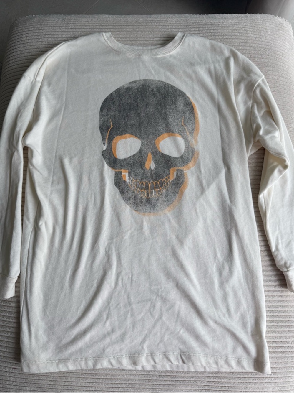 Grayson Threads White Long Sleeve Skull Tee with Gray and Tan Print